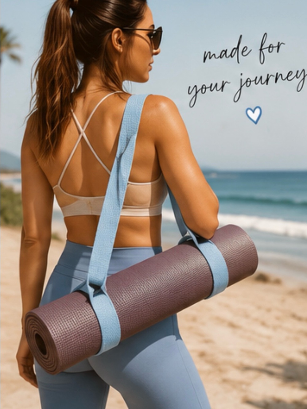 Caligirl Beach Blue Pilates, Yoga Mat,Lightweight Carrying Strap Adjustable, new
